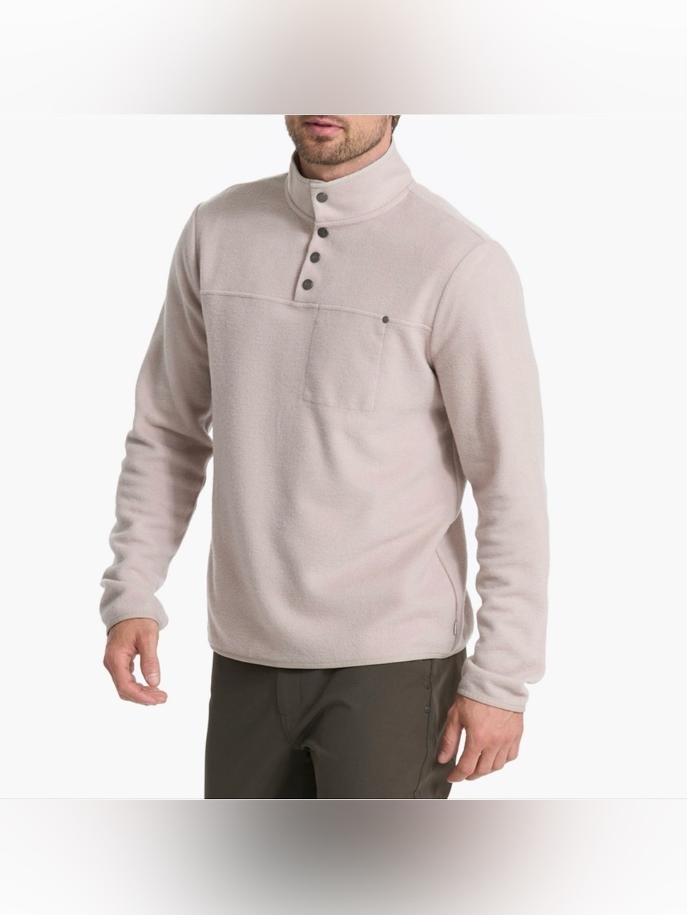 Vuori Venice Neutral Wool Blend Quarter Snap Button Pullover Sweater Mens Sz XL